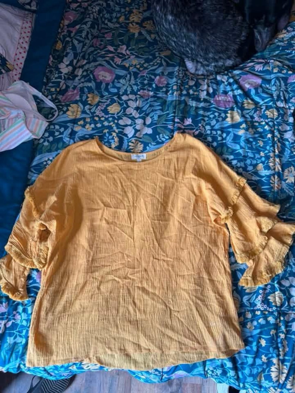 Umgee Mustard Yellow Ruffle Sleeve Top